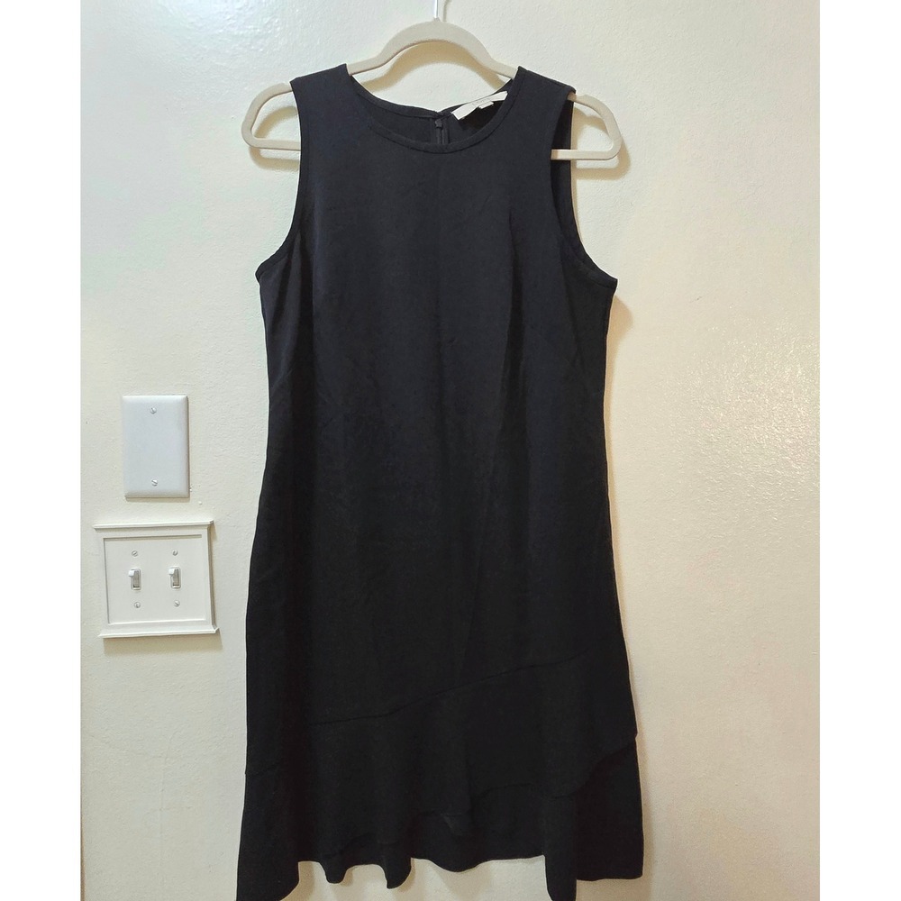 LOFT Dress Size 6 Black Sleeveless Ruffle Hem Tiered Shift Office Casual - Picture 3 of 10
